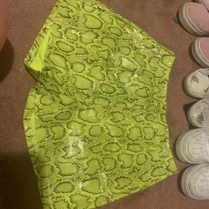 Green snakeskin high waisted shorts